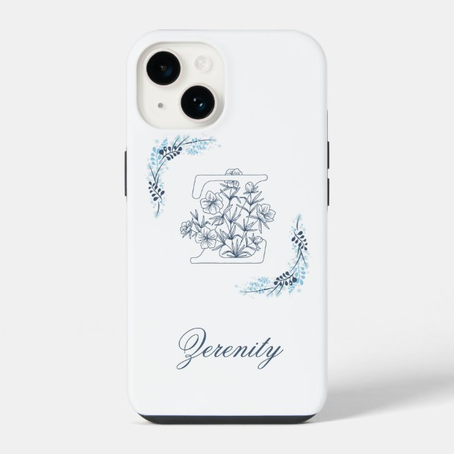 Initial "Z" Blue Monogram Calm Floral iPhone Hülle (Rückseite)
