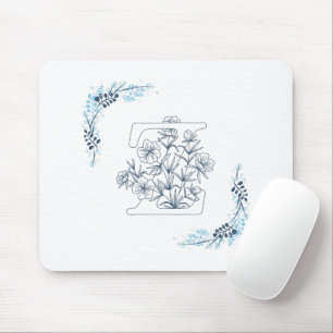 Initial "Z" Blue Monogram Calm Floral Mousepad