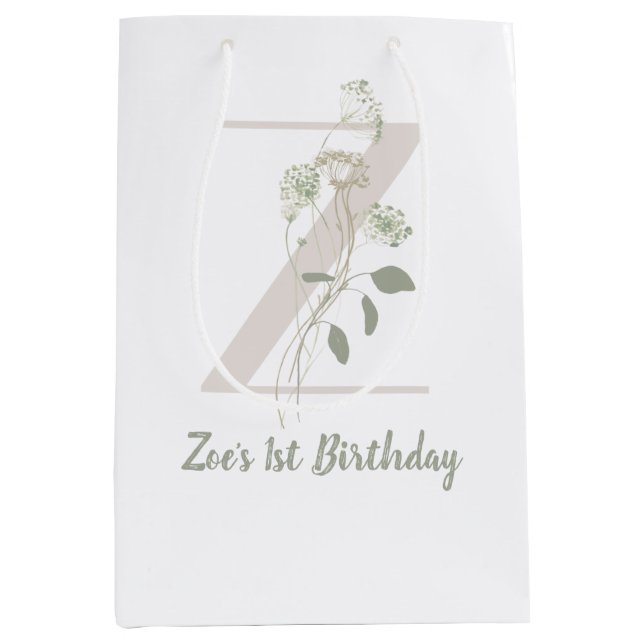 Initial Z mit Blume für weiche Farben Mittlere Geschenktüte (Vorderseite)