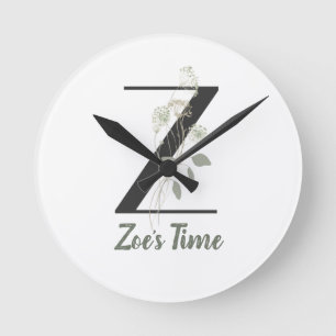 Initial Z mit weicher Blume Runde Wanduhr