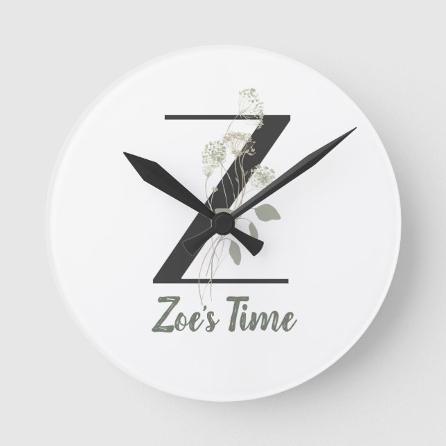 Initial Z mit weicher Blume Runde Wanduhr (Vorderseite)