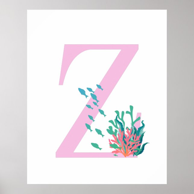 Initial Z Monogramm Monogramm Pink Aquamarin Ocean Poster (Vorne)