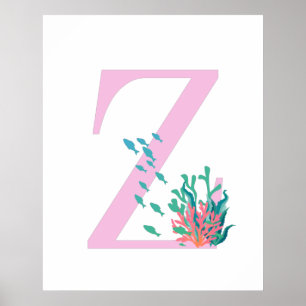 Initial Z Monogramm Rosa Teal Ozean Poster