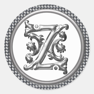 Initial Z Round Aufkleber in Silver