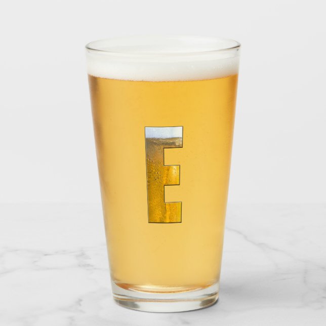 Initialbrief E der Funny Beer Head Monogram Glas (Vorne (Gefüllt))