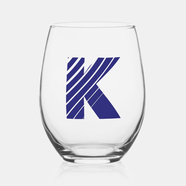 Initialbrief für das Blue Modern Monogram in Midni Weinglas Ohne Stiel (Vorderseite)
