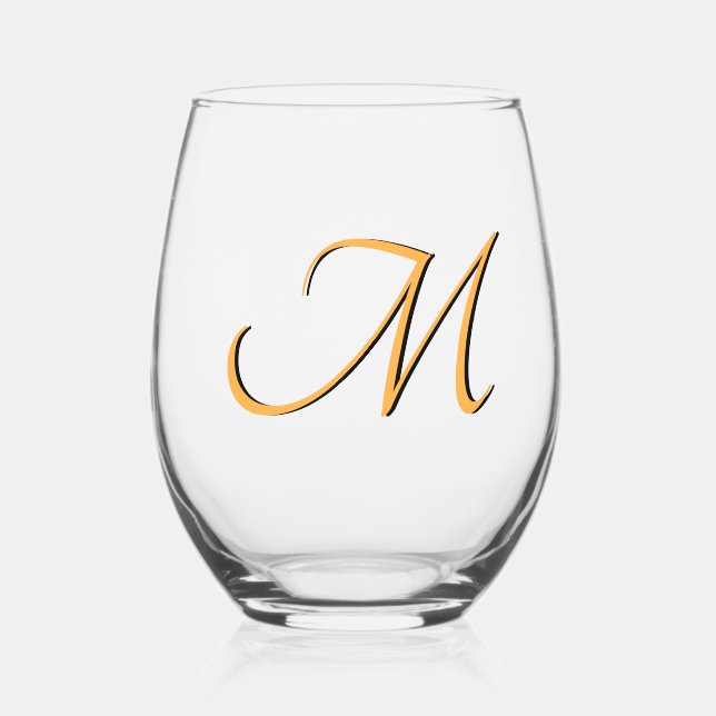 Initialbrief Pastel Orange Elegant Monogram Weinglas Ohne Stiel (Vorderseite)