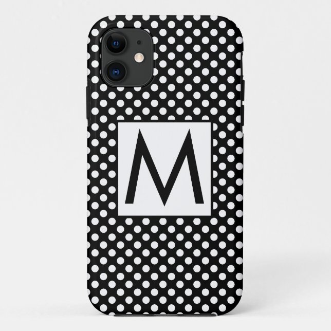 Initialbuchstabe der weißen schwarzen Polka-Punkte Case-Mate iPhone Hülle (Rückseite)