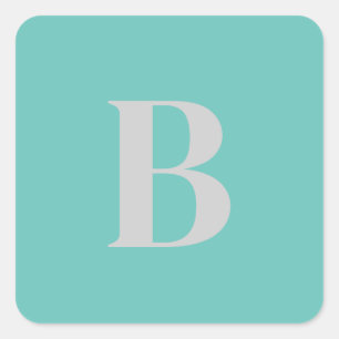 Initialbuchstabe Einmaliges Aquamarin-Grau-Monogra Quadratischer Aufkleber