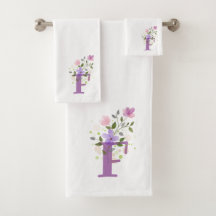 Initialbuchstabe F Plus Blumendesign Badetuch Set