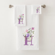 Initialbuchstabe H Plus Blumendesign Badetuch Set
