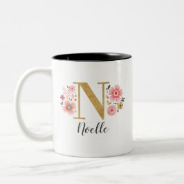 Initialbuchstabe N für das Monogramm Pink Floral Zweifarbige Tasse