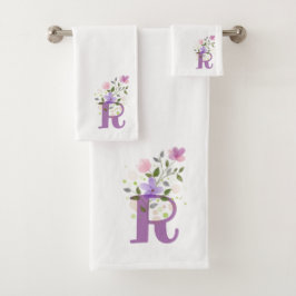 Initialbuchstabe R Plus Blumendesign Badetuch Set