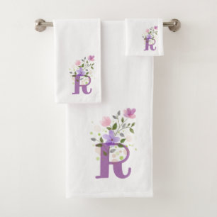 Initialbuchstabe R Plus Blumendesign Badetuch Set