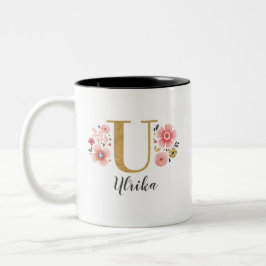 Initialbuchstabe U, rosa pink, floral Zweifarbige Tasse