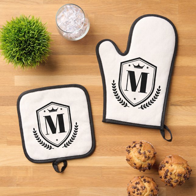 Initialbuchstaben | Monogram Laurel Wreath Abzeich Ofenhandschuh & Topflappen-Set (Von Creator hochgeladen)