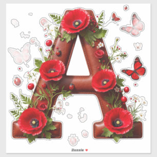 🐞 Initiale A Für Personalisierte Florale Erinneru Aufkleber