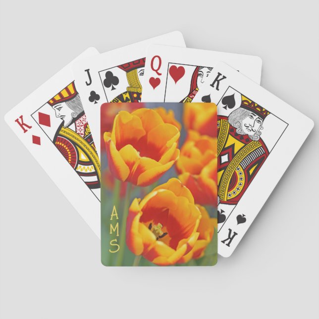 Initiale Blume in Gelb und Rot Tulip Spielkarten (Rückseite)