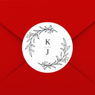 Initiale botanische Leaf-Gastgeschenk Hochzeit Runder Aufkleber