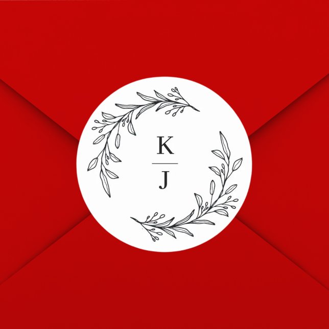 Initiale botanische Leaf-Gastgeschenk Hochzeit Runder Aufkleber (Von Creator hochgeladen)