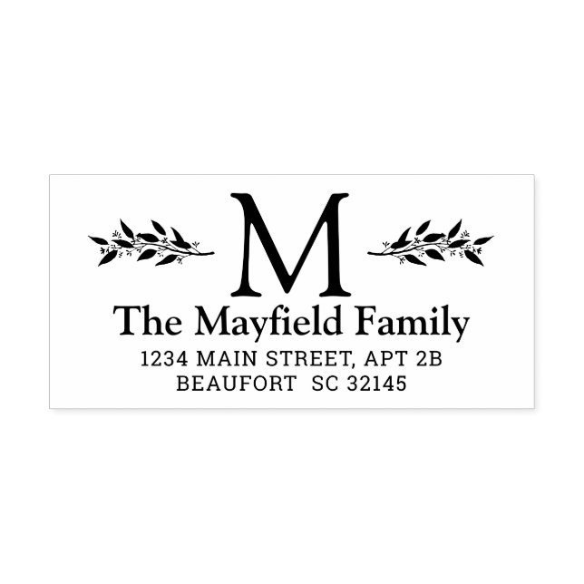 Initiale botanische Monogramm-Rücksendeadresse Gummistempel (Prägung)