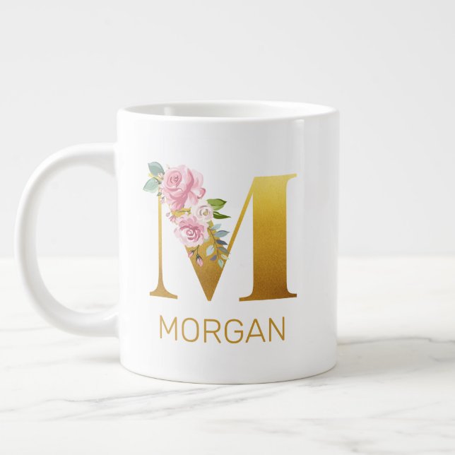 Initiale botanische Personalisierte florale Monogr Jumbo-Tasse (Links)