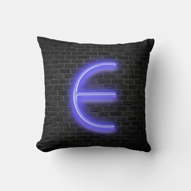 Initiale E in Neon-Markise auf Backstein Kissen (Vorderseite)