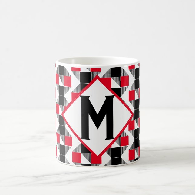 Initiale geometrische rote und schwarze Monogramm Kaffeetasse (Mittel)
