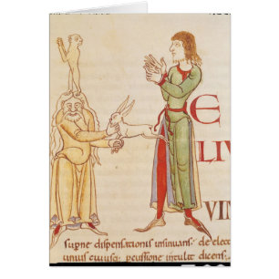 Initiale "H" in Form von zwei Zauberer