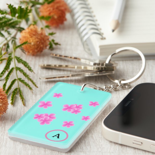 initiale Monogramm Retro-Rosa-Florin personalisier Schlüsselanhänger (Vorderseite rechts)
