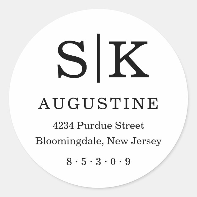 Initiale Monogramm-Rücksendeadresse Runder Aufkleber (Vorderseite)