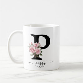 Initiale P Monogramm Floral Blume Rosa Rosen Tasse