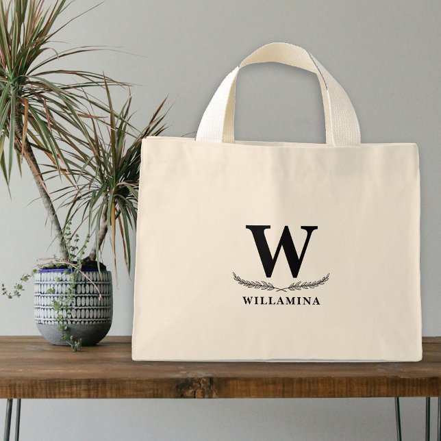Initiale personalisierte botanische Monogramm Mini Stoffbeutel (Personalized Botanical Monogram Initial Mini Tote Bag)
