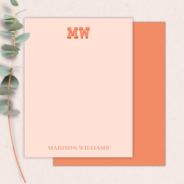 Initiale rosa und orangefarbene Retro-Typografie Mitteilungskarte (Pink and Orange Retro Typography Monogram Initial Note Card)