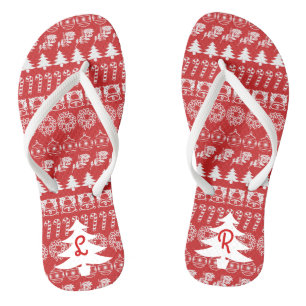 Initiale Rotes und weißes ikonisches Weihnachts Flip Flops