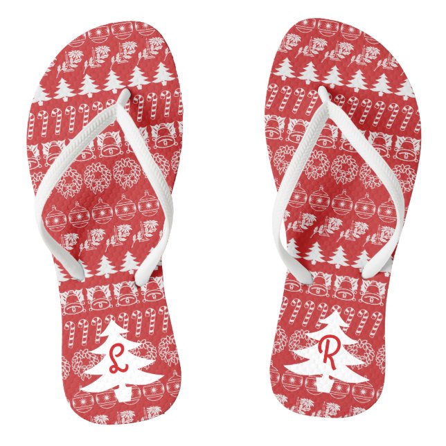 Initiale | Rotes und weißes ikonisches Weihnachtsm Flip Flops (Fußbett)