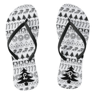 Initiale Schwarz-Weiß-Weihnachtsmuster Flip Flops