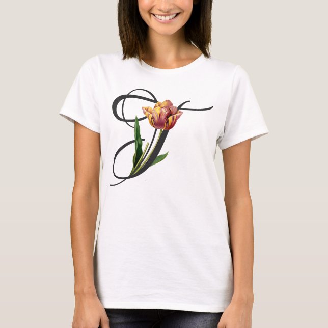 Initiale T, Vintage Tulpen T-Shirt (Vorderseite)