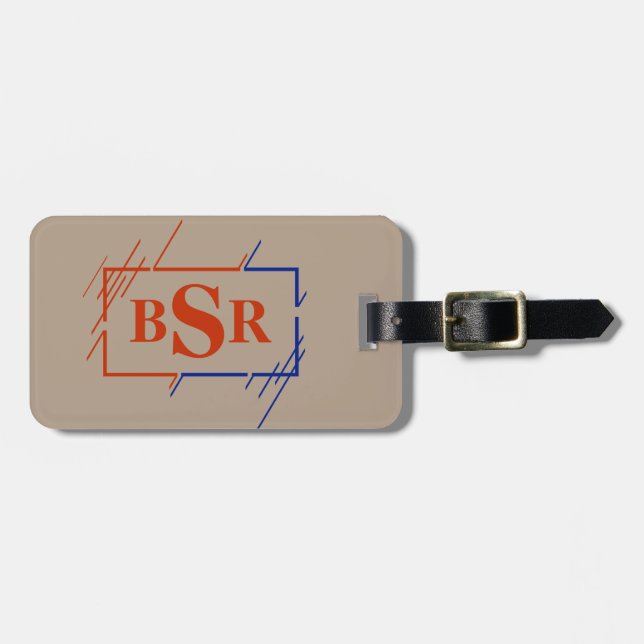 Initialen ändern, 3 Buchstaben Monogramm braun bla Gepäckanhänger (Vorderseite horizontal)