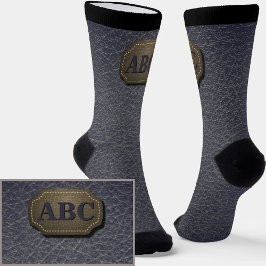 Initialen ändern, Leder-Abzeichen-Leder-Leder grau Socken
