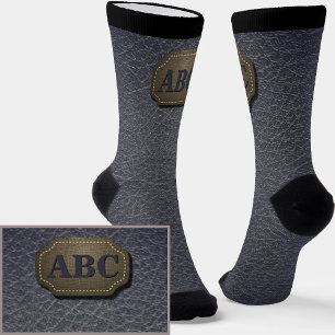Initialen ändern, Leder-Abzeichen-Leder-Leder grau Socken