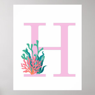 Initialen Buchstabe H Monogramm Rosa Türkis Korall Poster