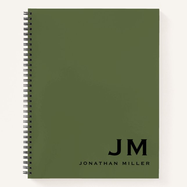 Initialen der beruflichen Olive Green Monogram Notizbuch (Vorderseite)