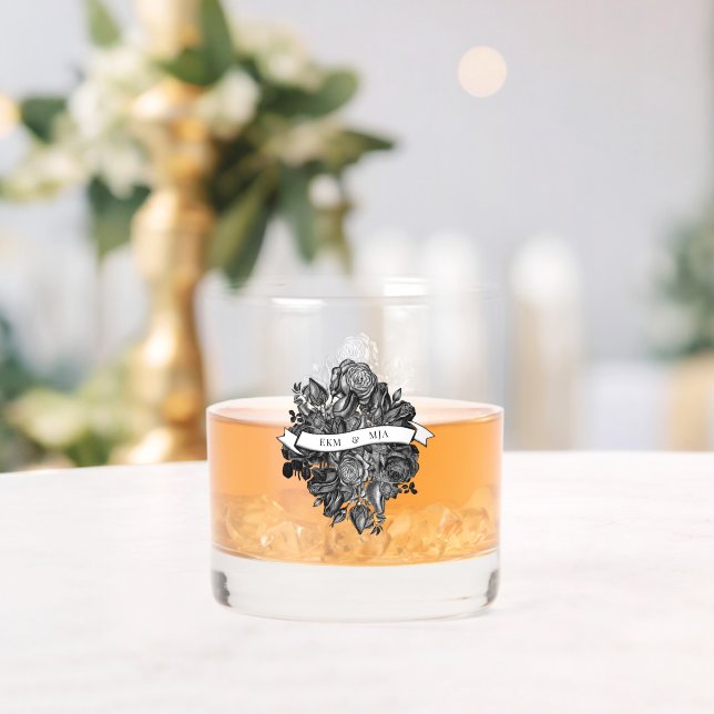 Initialen der Bräune und der Groom Monogram, Schwa Whiskyglas (Insitu (Hochzeit))