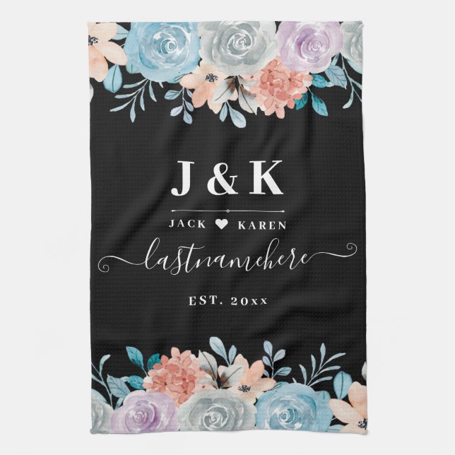 Initialen der Floral Monogram mit benutzerdefinier Geschirrtuch (Vertikal)