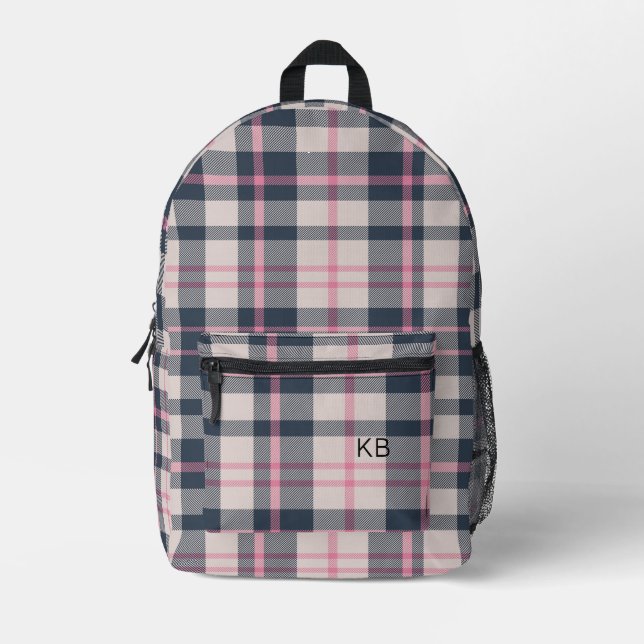 Initialen der Karierten Tartan-Karo-Monogramm-Grup Bedruckter Rucksack (Vorderseite)