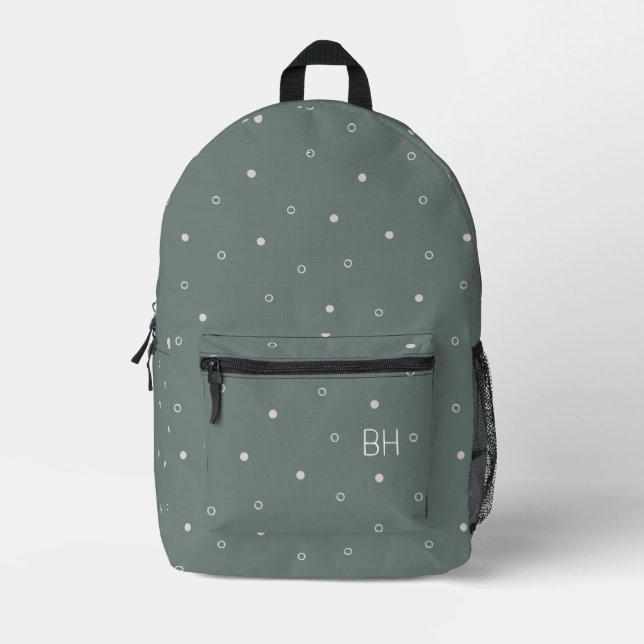 Initialen der neutralen grünen Polka-Dots Monogram Bedruckter Rucksack (Vorderseite)