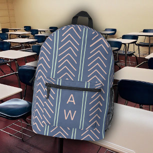 Initialen der niedlichen blauen geometrischen Pfei Bedruckter Rucksack