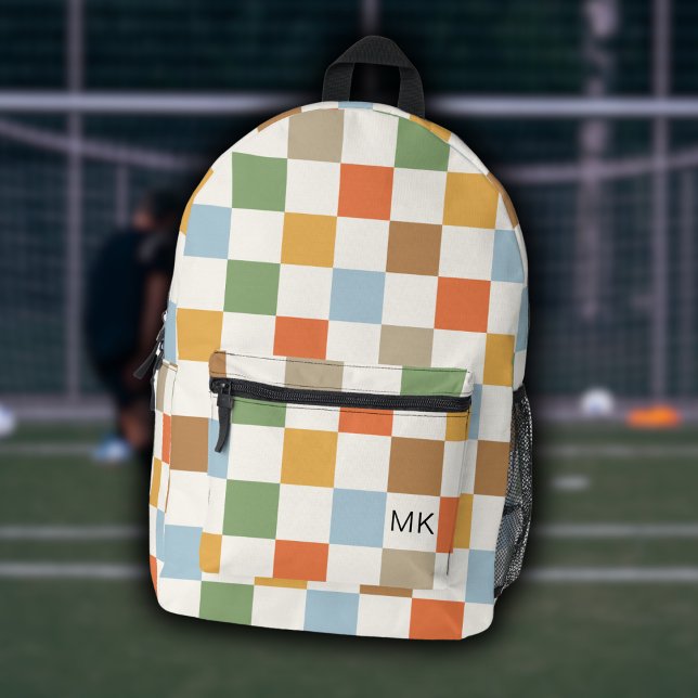 Initialen der niedlichen farbigen Checkerboard-Mon Bedruckter Rucksack (Von Creator hochgeladen)