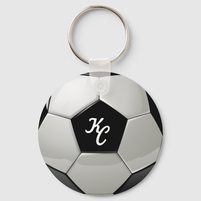 Initialen der Schwarz-Weiß-Fußball-Ball-Monogramme Schlüsselanhänger (Vorderseite)